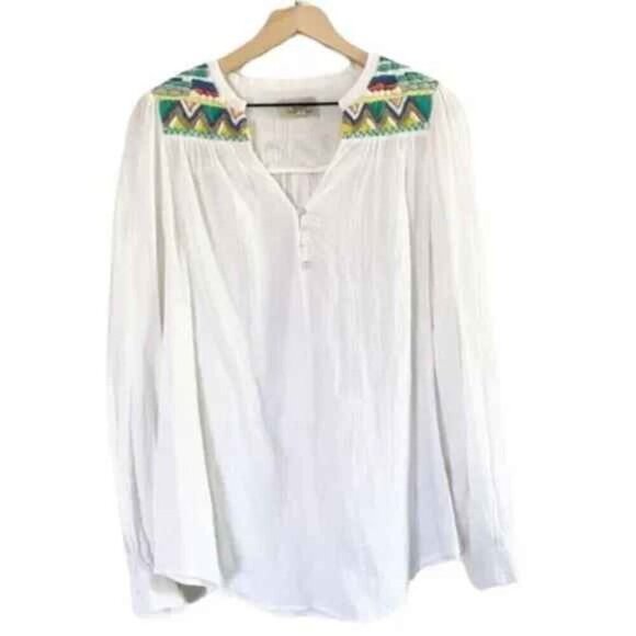 New Anthropologie Isato White Gauzy Embroidered Beaded Peasant Blouse Small - Picture 2 of 9